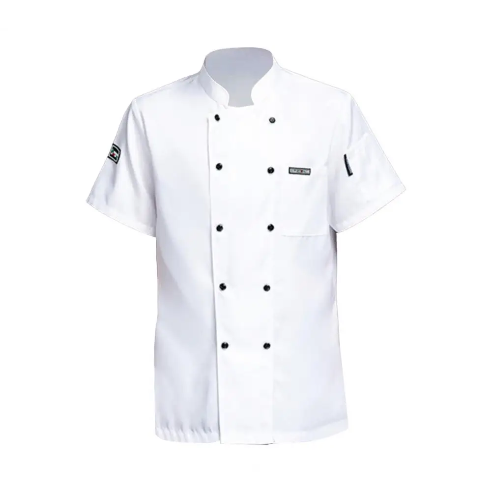 Chef Uniform Breathable Stain-resistant Chef Shirt with Stand Collar Chest Pocket Unisex Kitchen Bakery Restaurant for Cooks