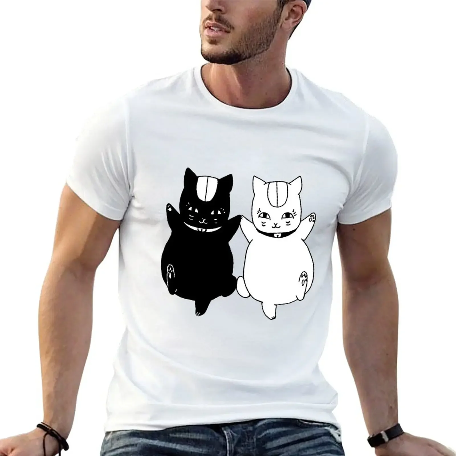 Nyanko Sensei and Nisenyanko T-Shirt vintage plus size tops korean fashion oversized t shirt men