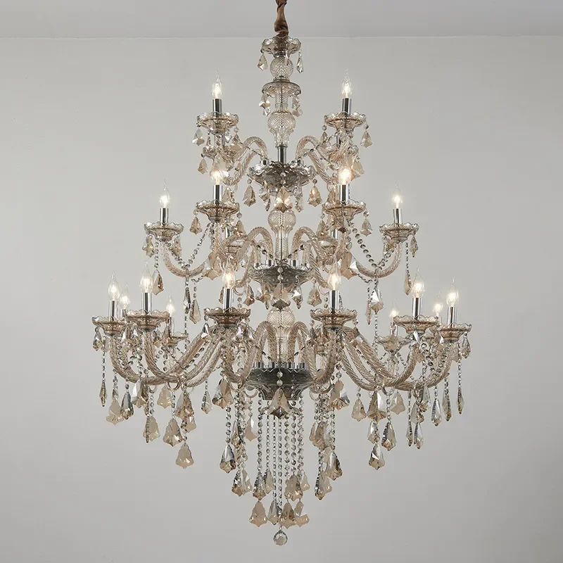 European Style Crystal Chandelier for Villa Living Room Luxury Clubhouse KTV Lobby Candle Light Fixture Rotating Staircase