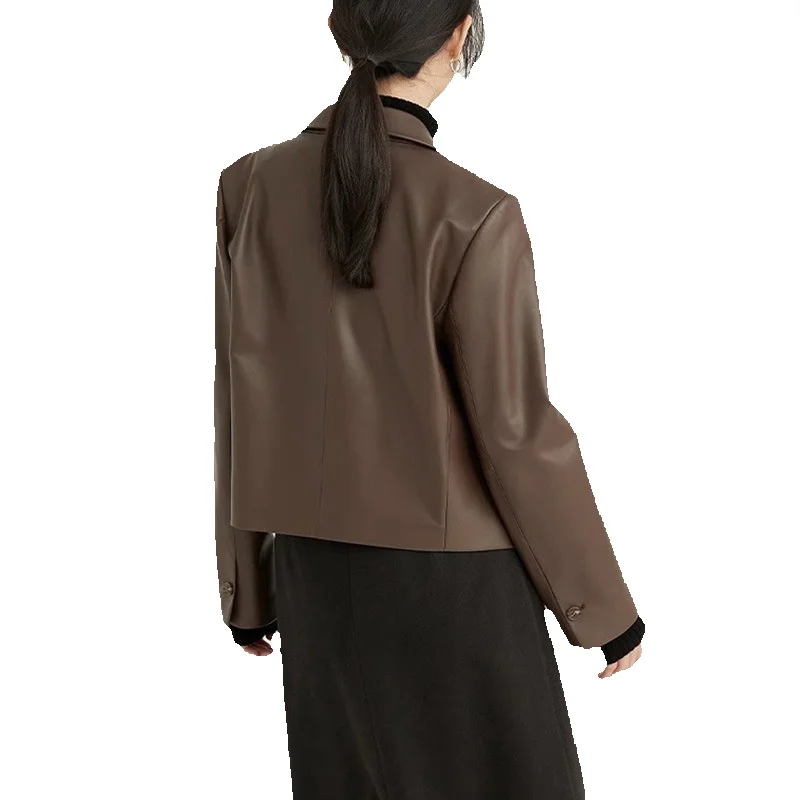 Leather Jacket For Women's Spring New Genuine Leather Pure Sheepskin Jacket In Chocolate Color Suit