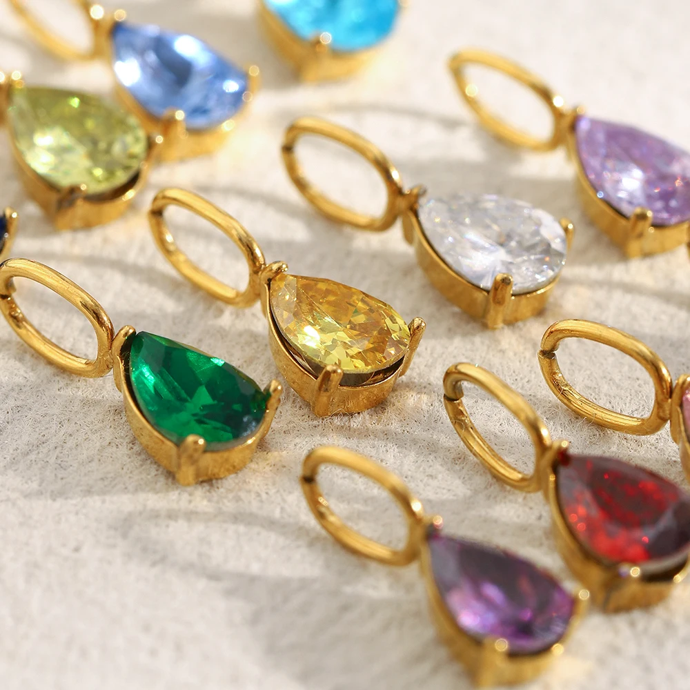 La.Muses الكلاسيكية ديسمبر قطرة الماء الزركون الفولاذ المقاوم للصدأ سحر قلادة لصنع المجوهرات DIY اليدوية إكسسوارات عقد