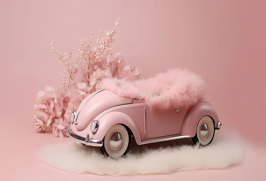 Mehofond Baby Shower Photography Backdrop Pink Car Background for Newborn Theme Decoration Artist Floral Party Props Photophone