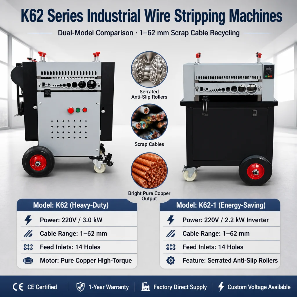 K62 Waste Copper Cable Peeling and Splitting Machine Scrap Electrical Wire Recycling Stripper Machine Cable Stripping Machine