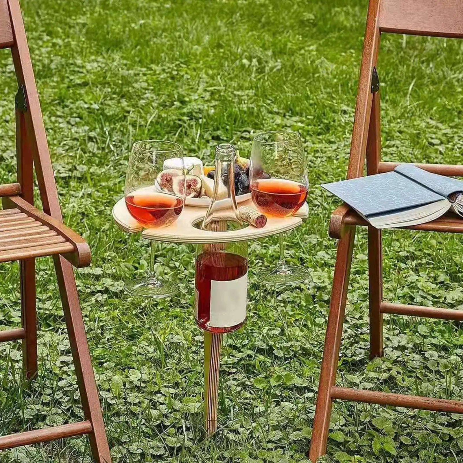 ポータブルピクニックテーブル折りたたみ式屋外ピクニックテーブルワインホルダー木製ワインラックパーティー釣りビーチガーデンヤードキャンプファイヤー用