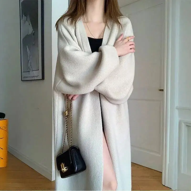 ربيع الخريف سترة سترة المرأة فضفاضة لينة منتصف طويلة الأكمام الصلبة محبوك سترة معطف الإناث بلوزات السيدات عادية #5