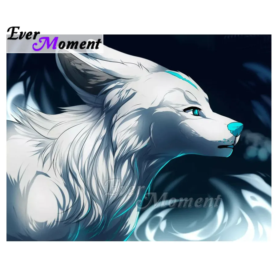 

Алмазная картина Ever Moment, хобби, произведение искусства, мозаика, белая лиса, зеленый нос, украшение, 5D DIY, вышивка крестиком, Алмазная вышивка ASF1863