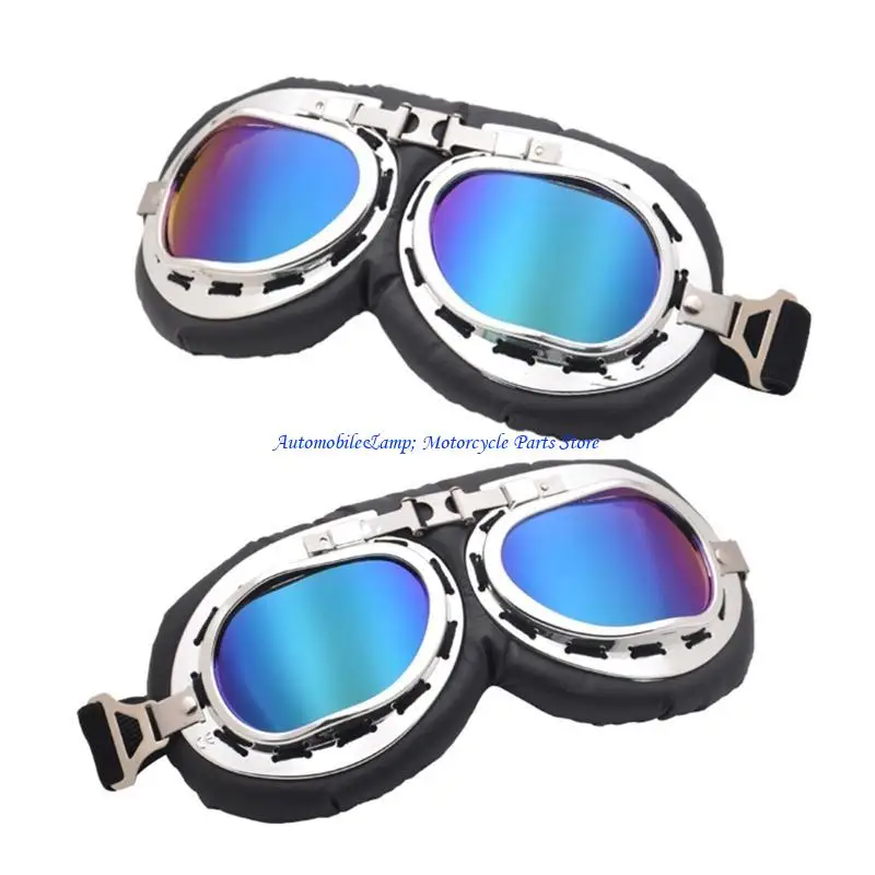 H7BD Windproof Retro Motorcycle Goggles Glasses Vintage Goggles for Pilot Steampunk ATV Bike Copper Helmet