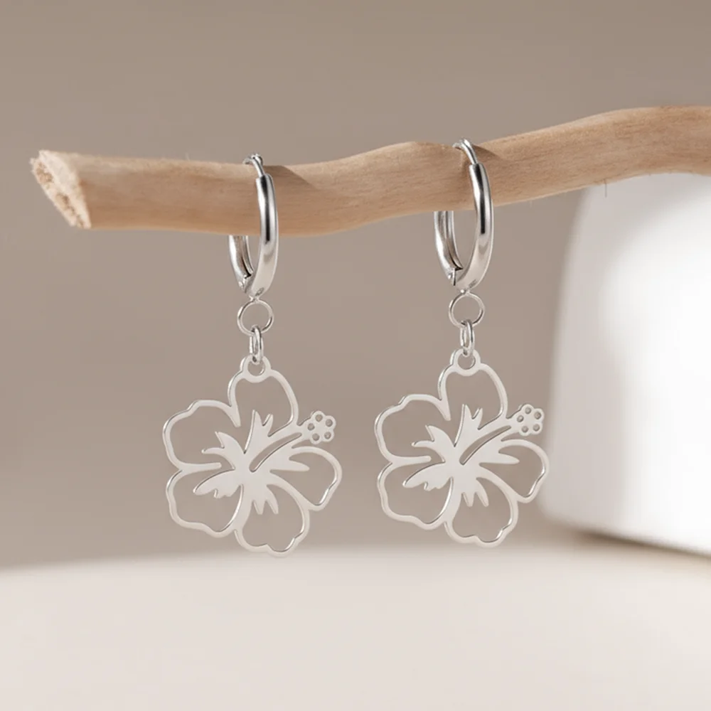 New Stainless Steel Minimalist Openwork Floral Pendant Earrings For Women Elegant And Sophisticated, Suitable For Everyday Wear