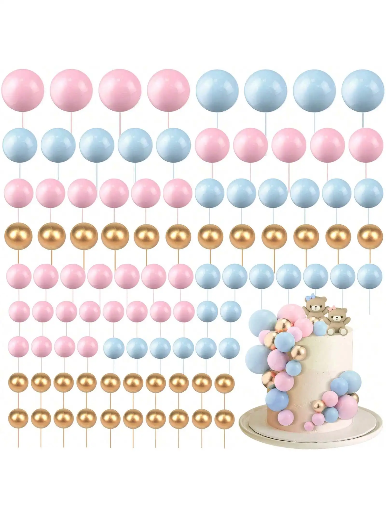 68Pcs Balls Cake Topper Balloons Cupcake Topper DIY Cake Insert Topper Foam Cake Balls Baking Decoration for Wedding Anniversary