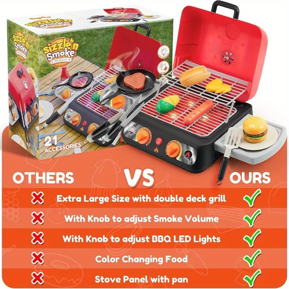 JOYFY キッズBBQグリルプレイセット キッチンおもちゃセット 煙と光付き 色が変わる食べ物 男の子 女の子 子供 誕生日プレゼント
