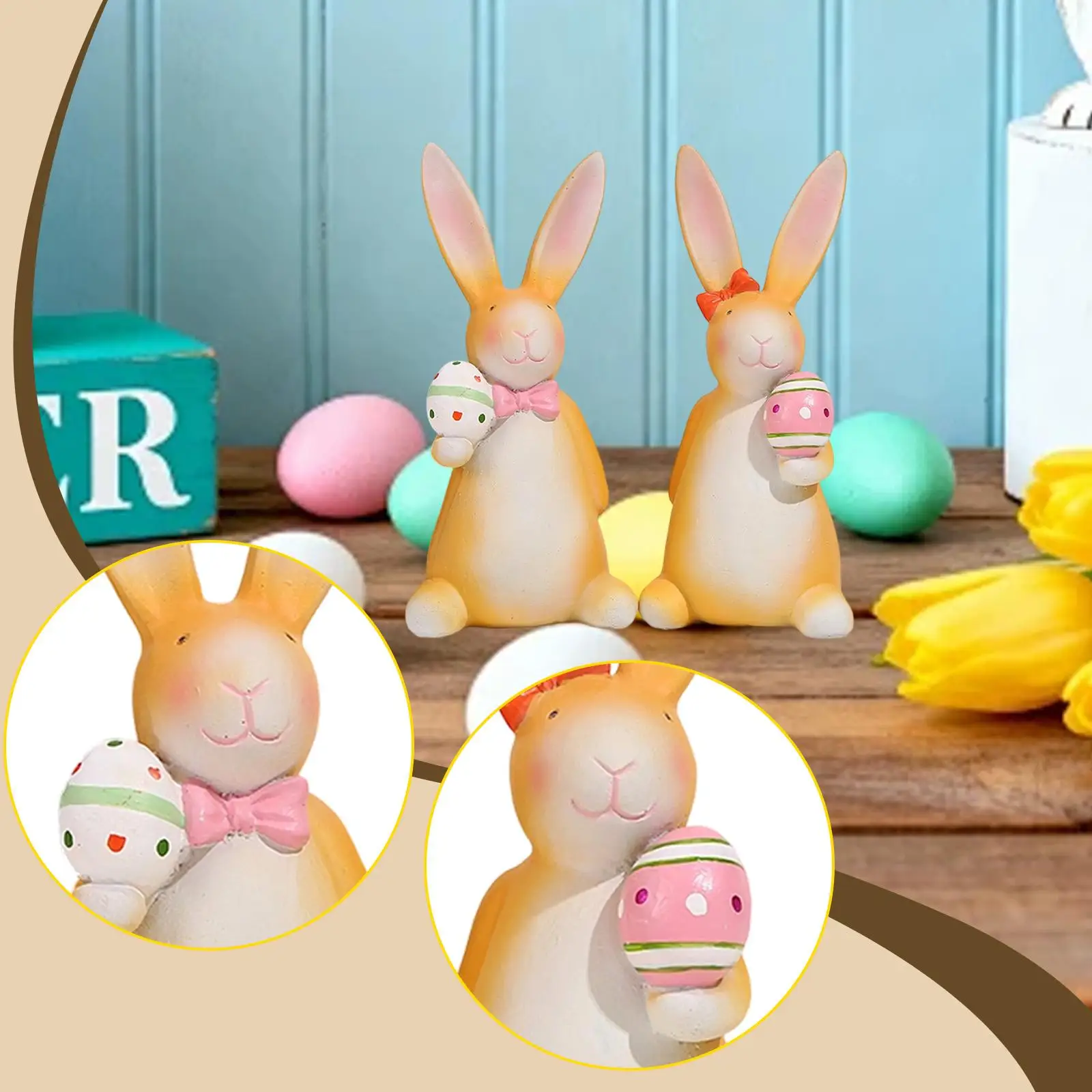 

Пара милых статуэток кроликов, декоративные скульптуры зайцев, украшение для стола на Пасху, декор для дома, полки, офиса, сада, веранды