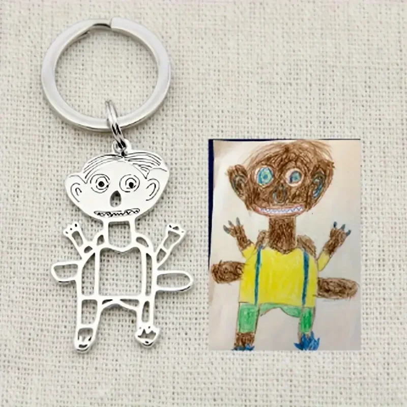 Customized Children Drawing Keychain Kids Artwork Personalized Custom Photo LOGO Car Keyring Key Chains Jewelry Kids Gifts