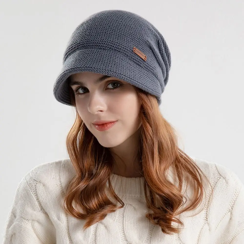 Autumn Winter Soft Plush Knitted Hat Women Girl Warm Thickened Fleece Lined Beanies Short Brim Casual Outdoor Windproof Bonnet