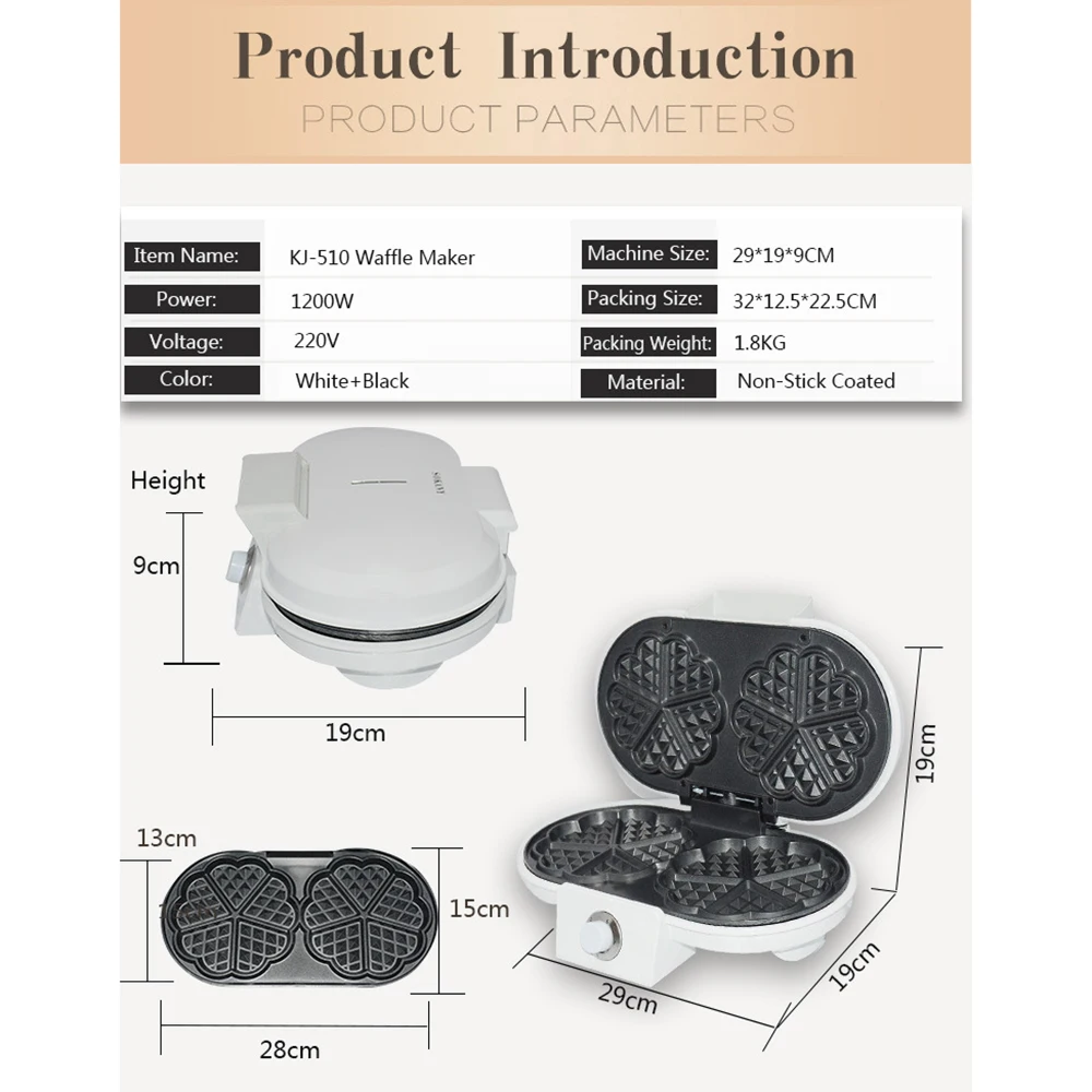 1200W Electric Baking Pan Double Face Heating Mini Waffle Maker Non Stick Coating Pancake Maker Rapid Heating Breakfast Machine