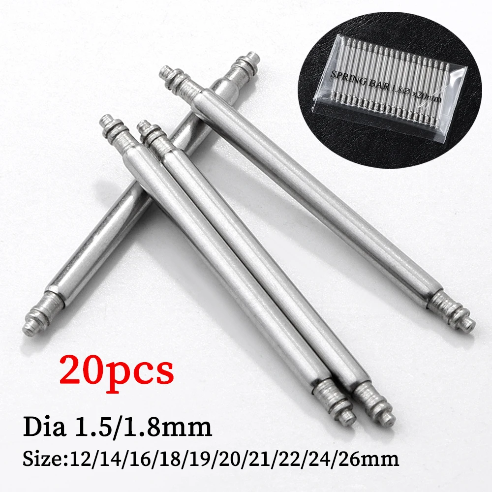 20pcs Watch Strap Links Bar 18mm 19mm 20mm 21mm 22mm Universal Stainless Watch Spring Bar 1.3mm 1.5mm 1.8mm Watchband Link Pins
