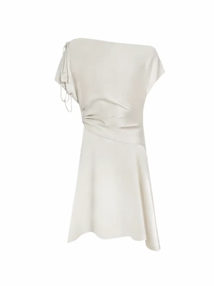 

Асимметричное короткое платье-юбка с поясом, подчеркивающим талию, с жемчужным блеском, белое, летнее, модное, этнический сценический костюм для женщин