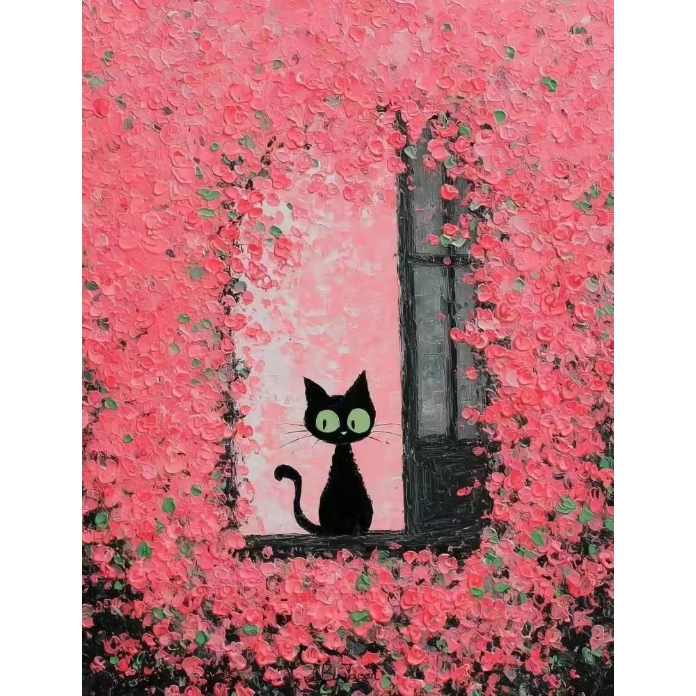 

500/1000/1200/2000 PCS Jigsaw Puzzles Romantic Pink Flower Cat Family Activity Relaxing Games for Living Room Home Decor Gift