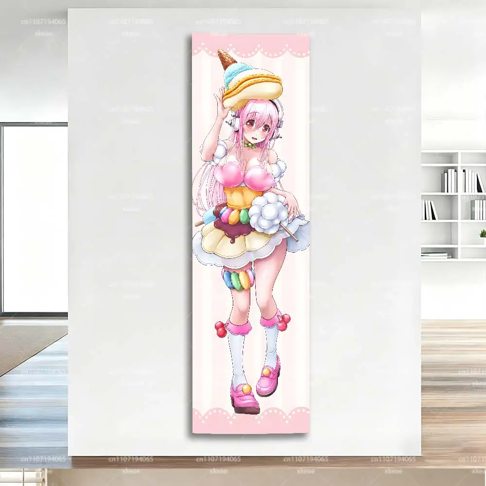 Niedliche rosa Haar-Tapisserie mit S-Super-Sonico-Motiv, süßer Bonbon-Hintergrund, lange vertikale Wandkunst – Detail 4