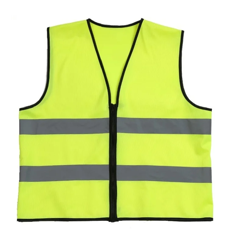 Fluorescent Yellow Printable LOGO Traffic Safety Reflective Vest Labor Closure Zipper