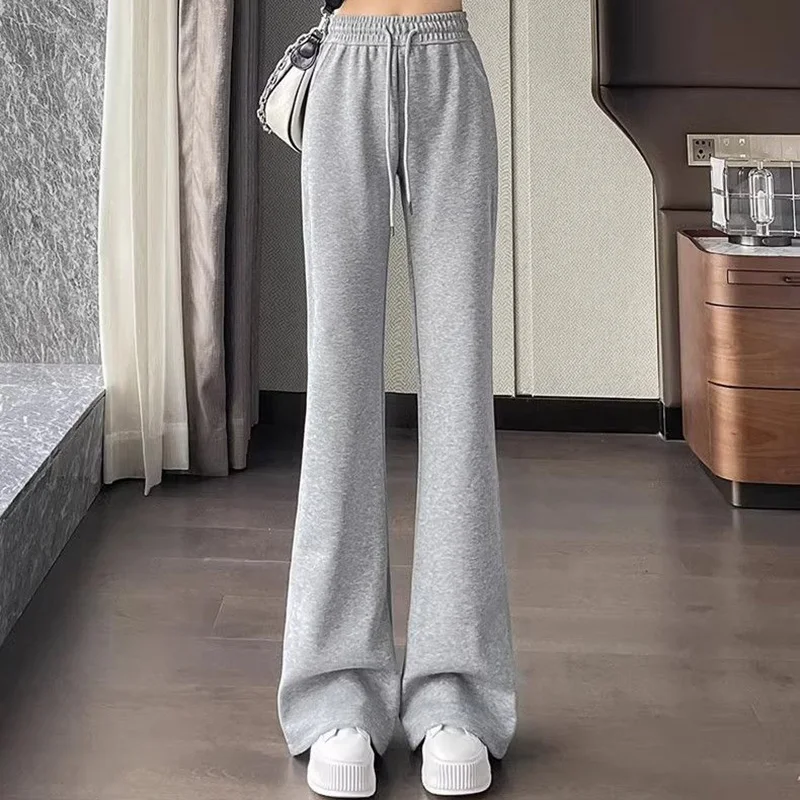 女性と女の子のためのモノクロストレートレッグパンツ,シックなスウェットパンツ,フレアパンツ,レースアップ,スリムフィット,簡潔,イン,デザイナー,春,新しい,2021