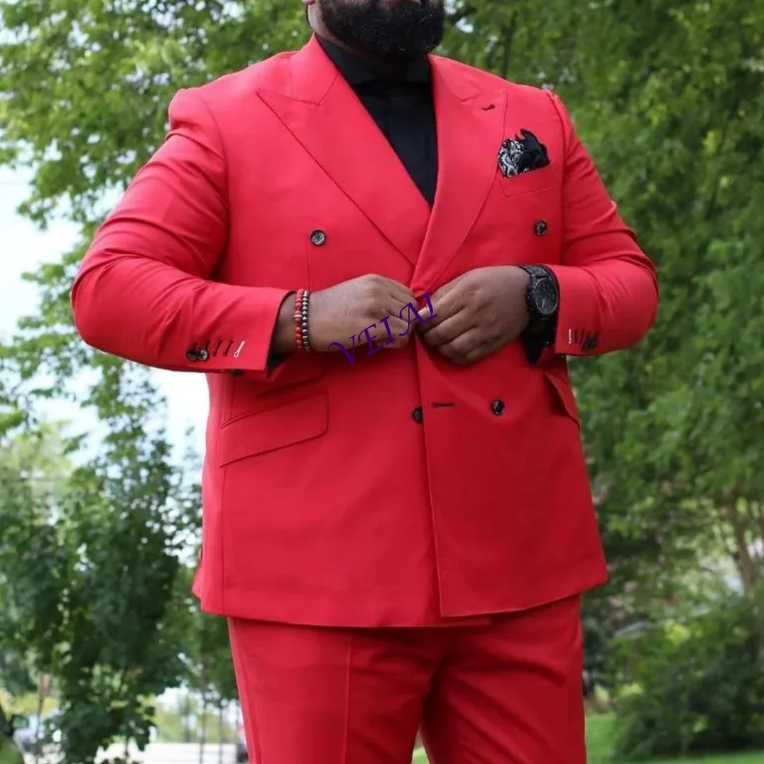 

CustomizedRed Men Suits Peaked Lapel Double Breasted Prom Suits Big and Tall Blazer Jacket Tuxedos Groom Wear 2 Piece Coat Pant
