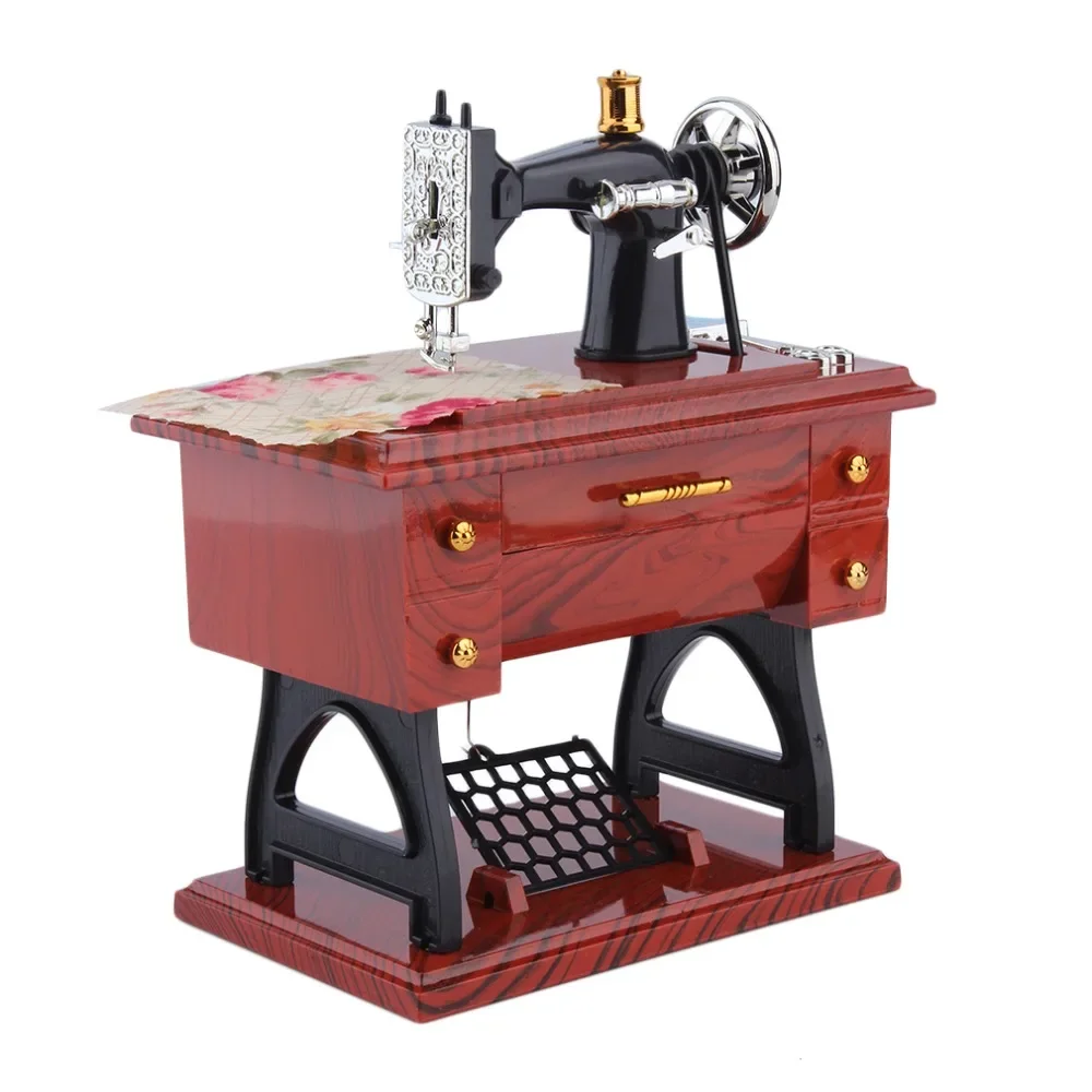 1Pc Mini Vintage Lockwork Sewing Machine Music Box Kid Toy Treadle Sartorius Toys Retro Birthday Gift Home Decor Worldwide Store