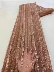 2.5Yards Beaded Lace Fabric French Tulle Embroidery Lace High Quality African Sequins Beads Fabric For Women Wedding Dresses