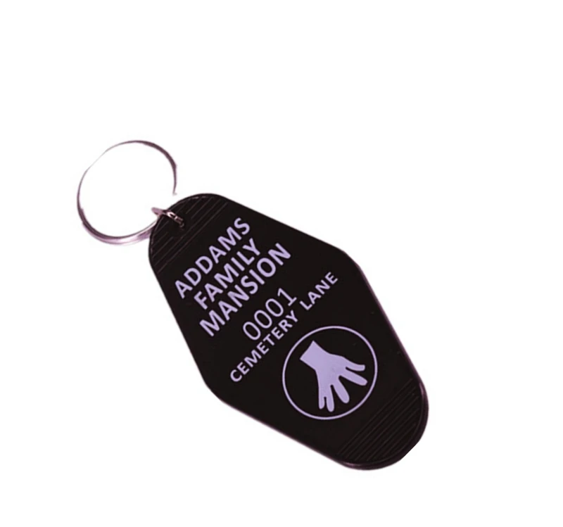 ADDAMS FAMILY MANSION 0001 CEMETERY LANE HOTEL KeyChain Keyring Tag Key Chains TV Show Office Fans Funny Accessory