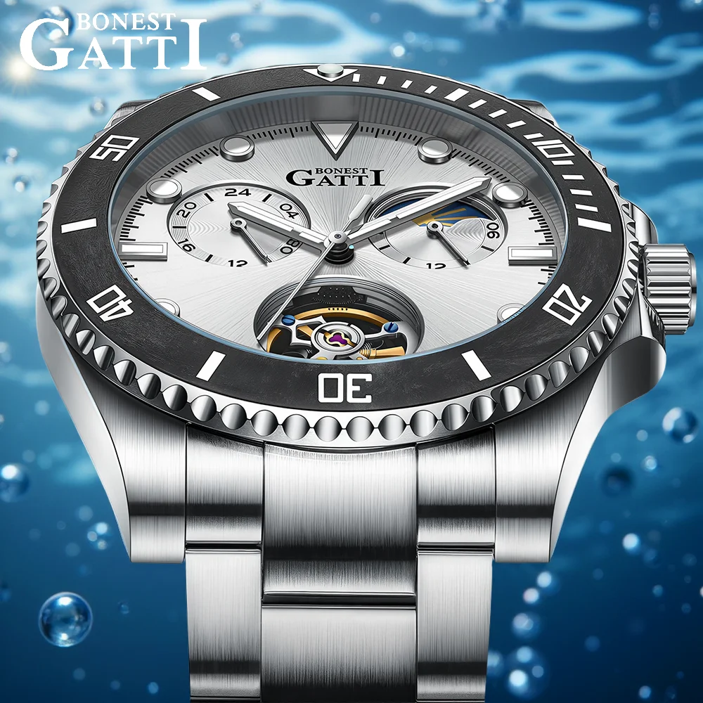 

BONEST GATTI Men's Tourbillon Auto Mechanical Watch Luxury Sapphire Crystal 5ATM Waterproof Luminous German Crafted BG-8003