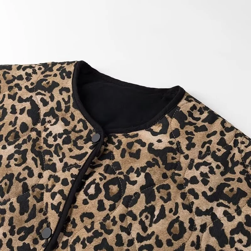 JNLEAOG 새로운 패셔너블한 레오파드 프린트 재킷 여성용 숏 아우터웨어 다용도 디자인 프렌치 스타일 루즈핏 폴리에스터