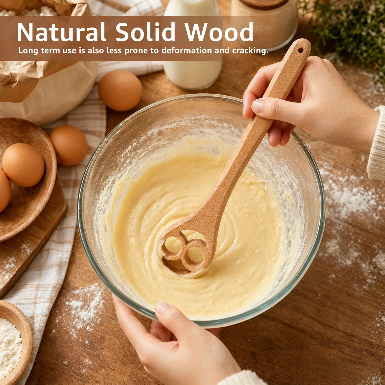 2 Pcs Wooden Dough Whisk Mixing Spoons Set Long Handle Dough Stirrer Sourdough Mixing Tools for Bread Cake Cookie Baking Cooking - view 4