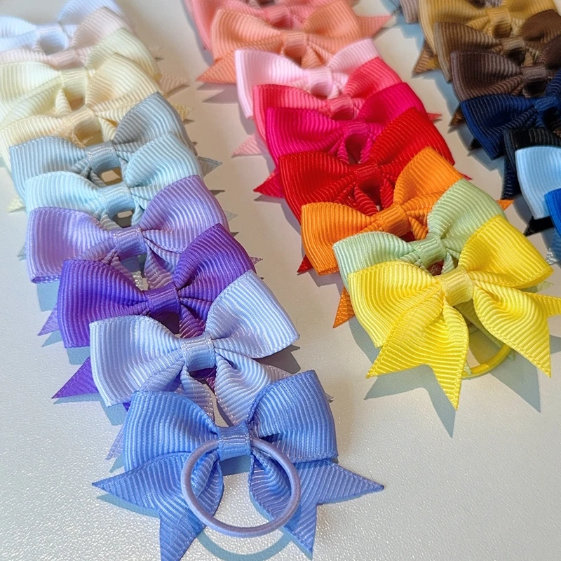 10Pcs/lot Mini Solid Bows Elastic Hair Bands Kids Girls Small Rubber Band Hair Rope Ponytail Holder Headwear Hair Accessories