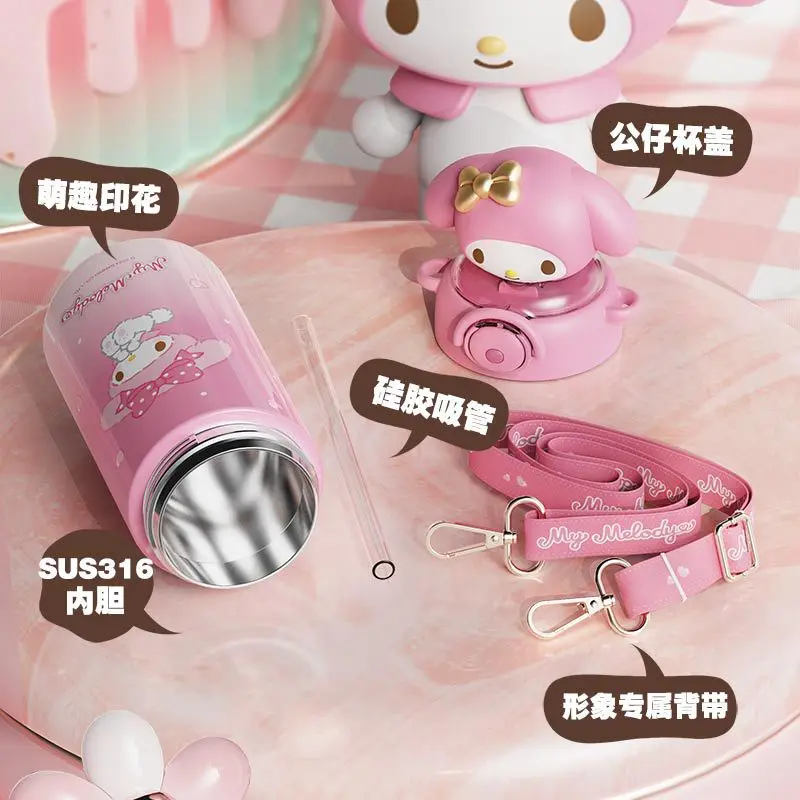 Hellokitty Cinnamoroll Stitch Kuromi Straw Tumbler 600ml Stainless Steel Thermos Cup Insulated Student Portable Water Bottle