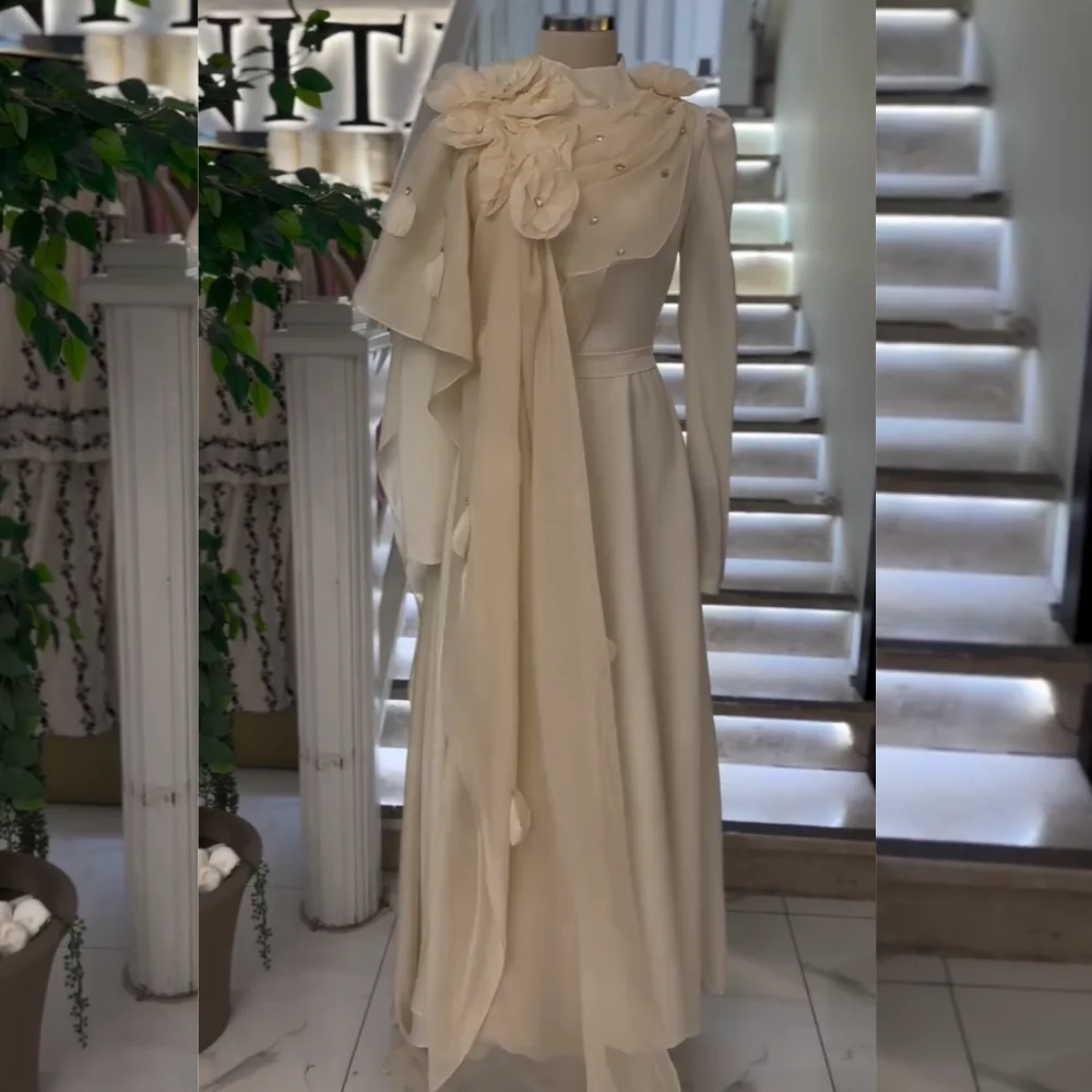 

Customized Chinese Style Jersey Pleat Flower A-line High Collar Long Dresses Bespoke Occasion Celebrity Elegant