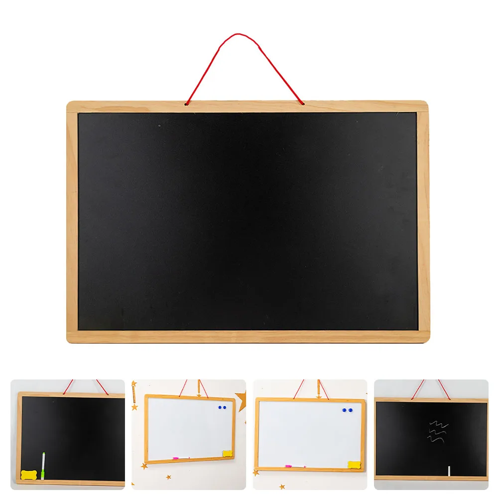 Black White Magnetic Plate Wooden Chalkboard Hanging Blackboard Small Double Sided Erasable Notes Board Display Annunciator