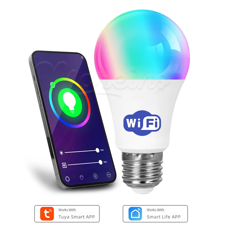 

Tuya WiFi Smart Bulb RGB+CCT App Control Dimmable Ideal for Bedroom/Living Room Voice Control via Alexa & Google Assistant E27