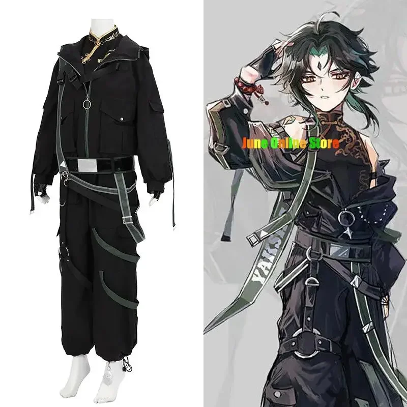 Devil Xiao Cosplay Anime Genshin Impact Costume Cosplay Uomo Xiao Abito nero Giacche Pantaloni Costume da diavolo di Halloween