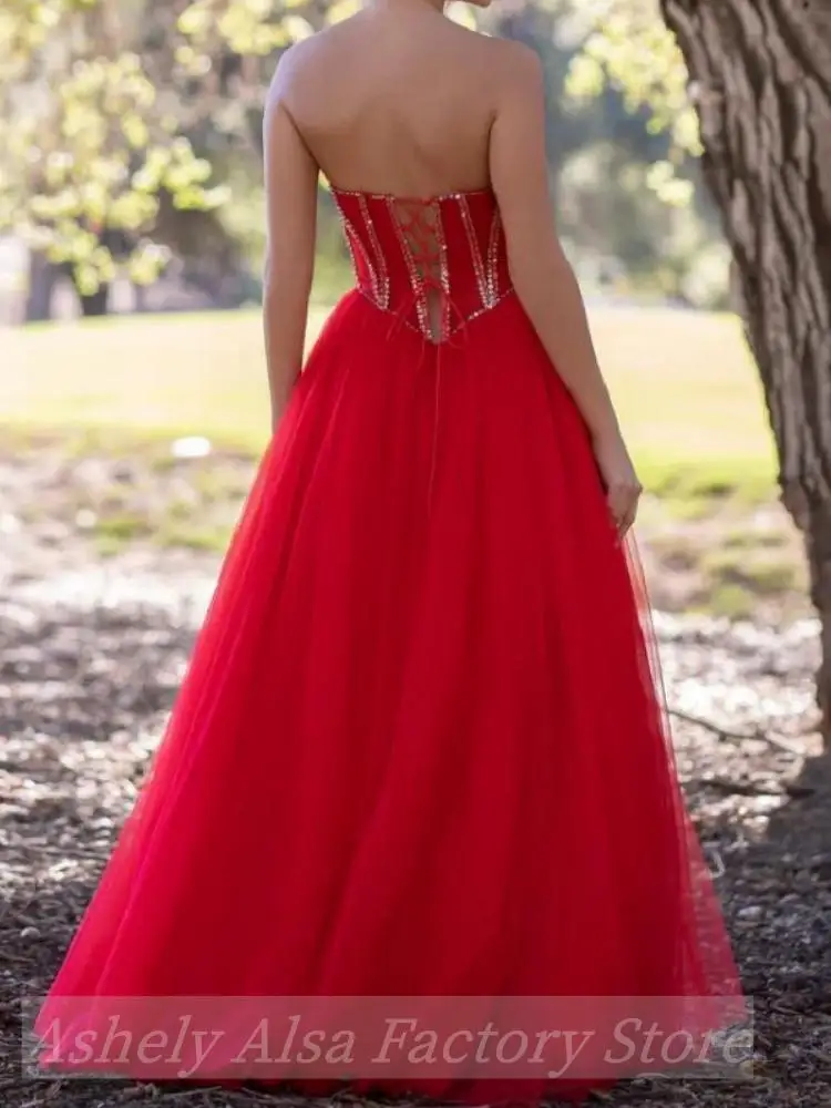 Elegant Red Long Prom Dresses 2024 Sweetheart Crystal Draped A Line Women Formal Evening Dress Bride Wedding Party Occasion Gown