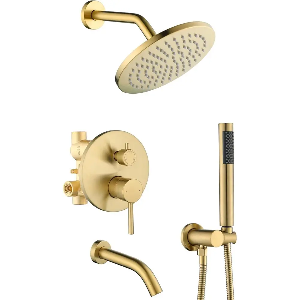 Luxurious Brushed Gold Shower System with Tub Spout, 8 Rain Shower and Handheld Combo