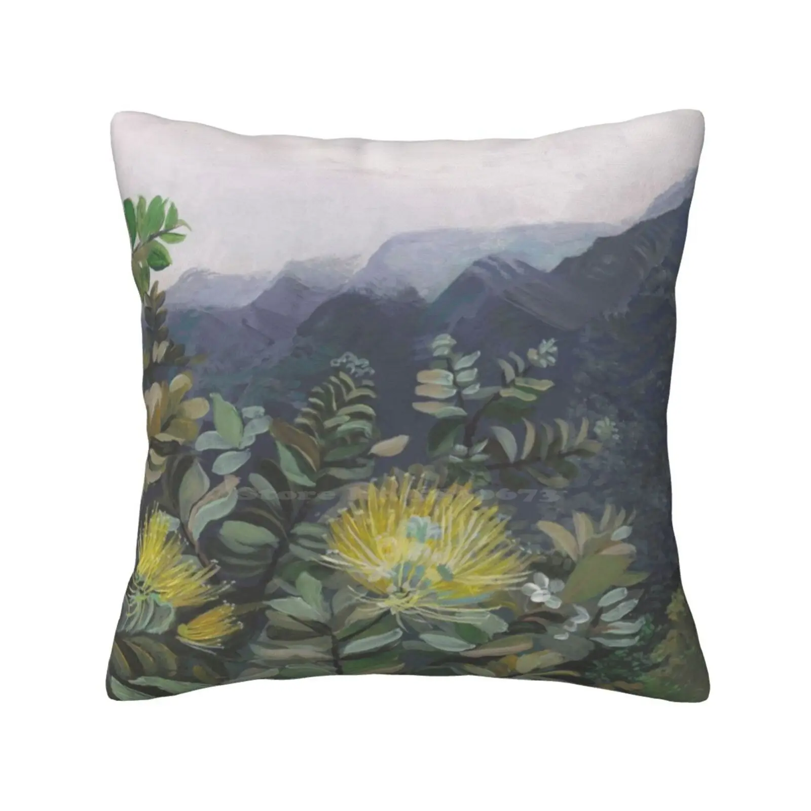 Koolau Ohia Mamo ( Less Saturation ) Fashion Sofa Throw Pillow Cover Pillowcase Tropical Mountains Yellow Flowers Tropical