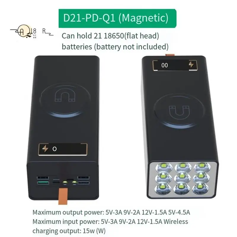 

A18R -Portable DIY Mobile Power Box External 21X18650 5V Solder-Free Battery Charging Storage Box Case USB Type C