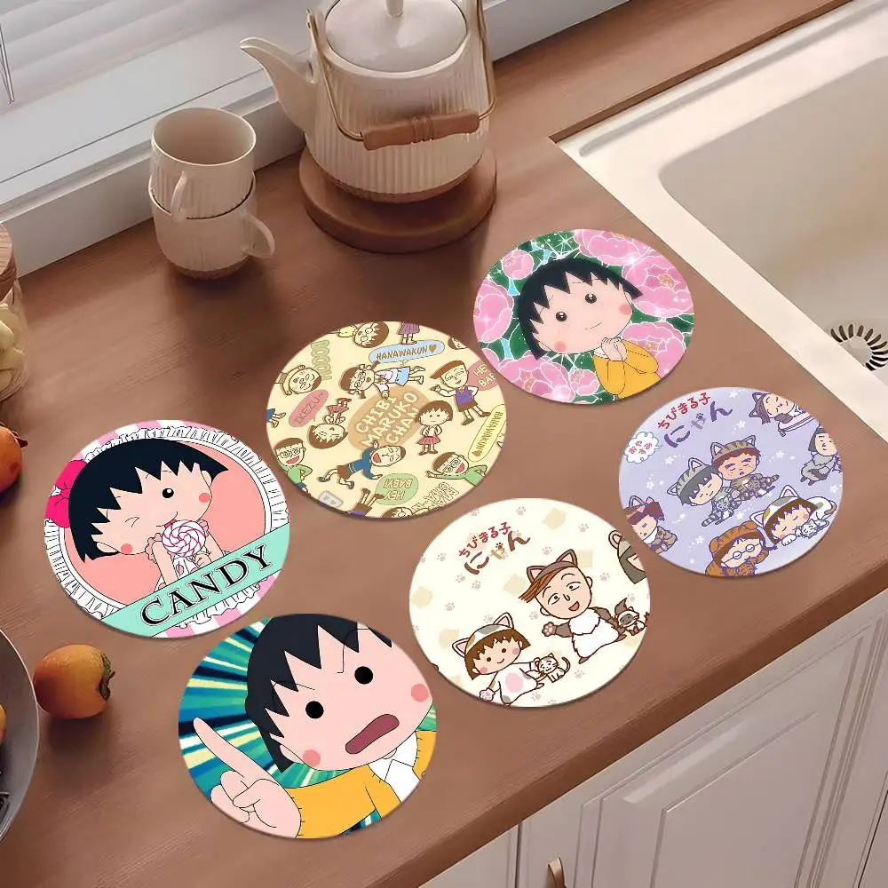 Catoon Chibi Maruko Chan Coasters 10cm Round Wooden Suitable For Drinks Tea Coffee Home Gift Choice Holidays