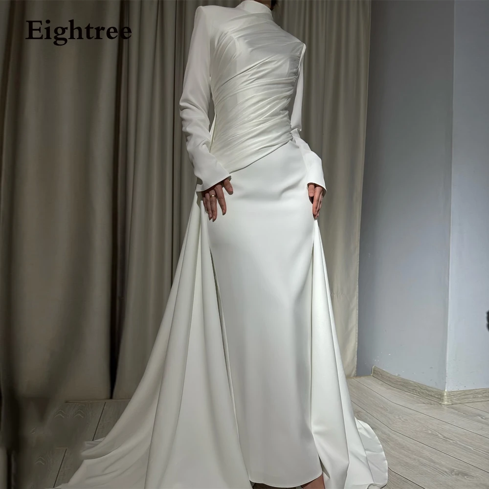 

Eightree Newest Mermaid Evening Dresses Long Sleeve High Neck Wedding Party Dress Arabian Muslim Formal Prom Gowns Ankle Length