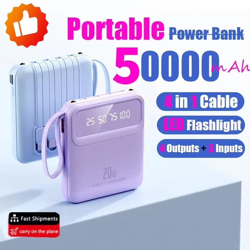 

50000mAh Outdoor Portable Powerbank Fast Charging PD20W Power Bank Battery Charger For iPhone Samsung Huawei Xiaomi 2024 New