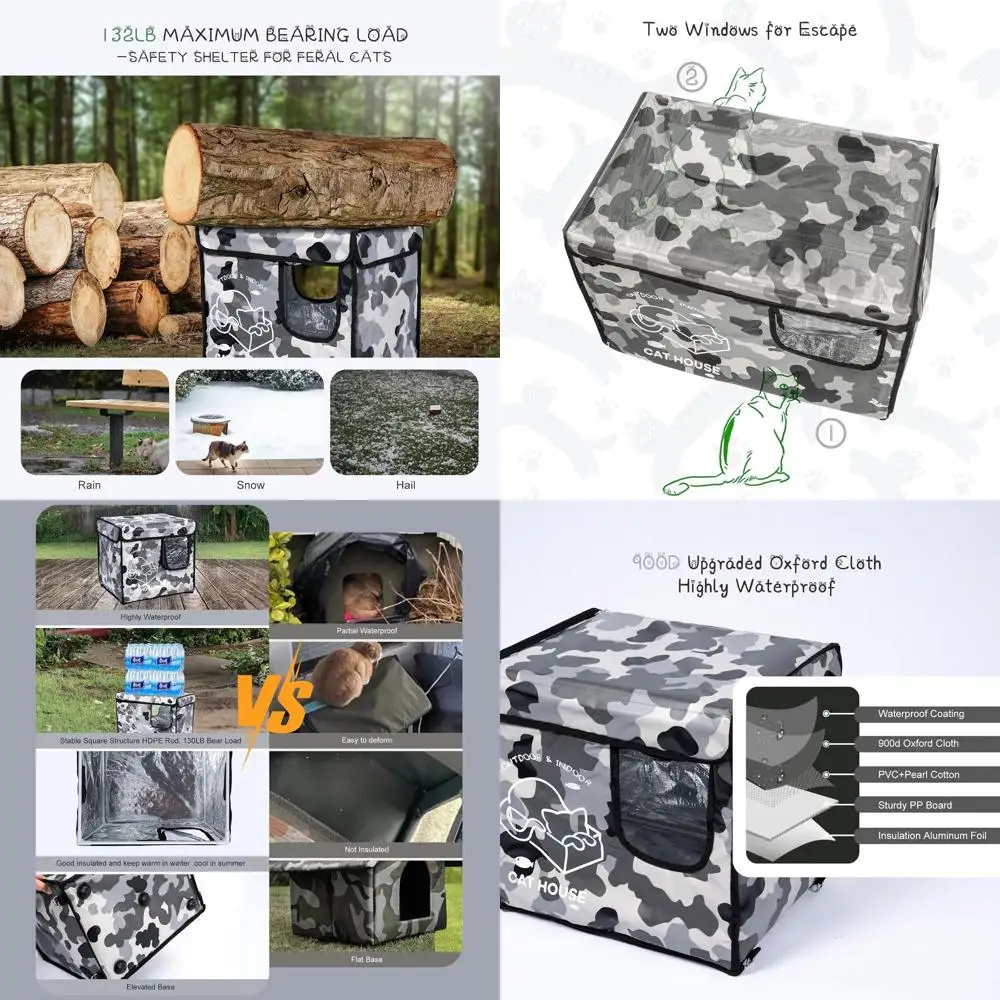 

Camouflage Outdoor Cat Shelter: Insulated, Waterproof, Dual-Exit for Feral Cats