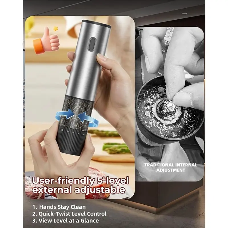 A05G-Electric Salt And Pepper Grinder,Rechargeable Pepper Mill With Adjustable Grind Coarseness, 60Ml Refillable Salt Grinder