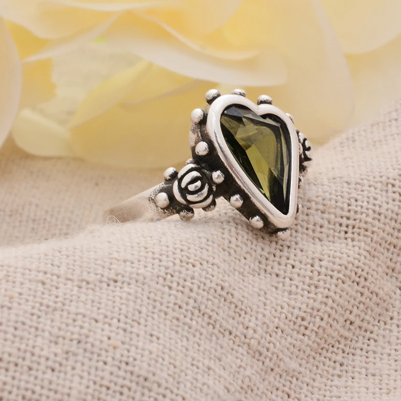 Romantic Love Heart Shiny Crystal Retro Thai Silver Female Ring Propose Jewellery Gifts No Fade