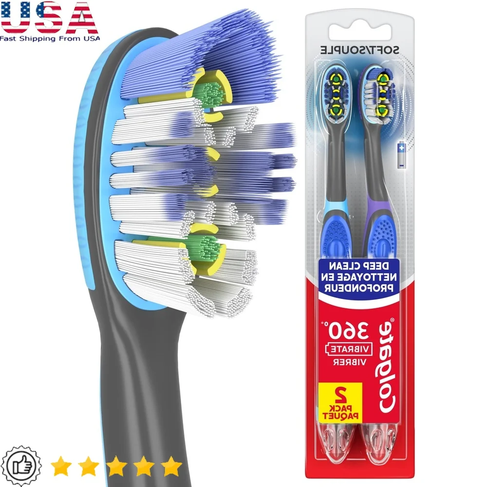 

Набор зубных щеток для взрослых с питанием от батареи, 360° вибрация, глубокая очистка, мягкая нить, щетина, чистка всего рта, 2 упаковки батареи AAA