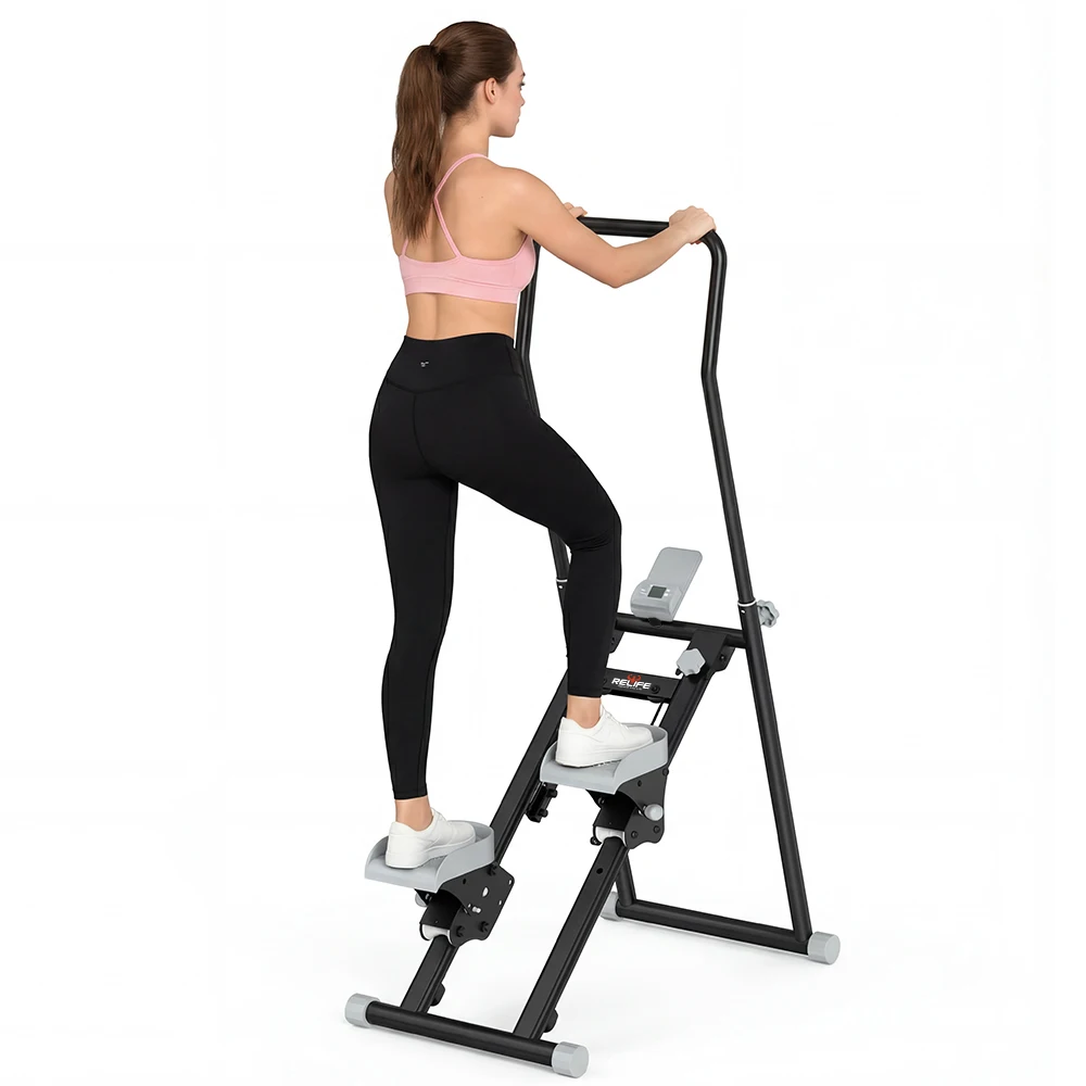 Faltbarer Treppensteiger für Heimfitness, 6-stufig verstellbarer Lenker-Treppensteiger mit LCD-Monitor, einstellbare Widerstandspedale.