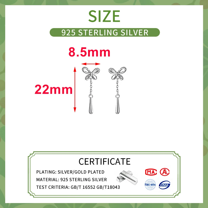 SOFTPIG Real S925 Sterling Silver Bowknot Water Droplet Short Tassel Stud Earrings for Women Classic Fine Jewelry Accessories